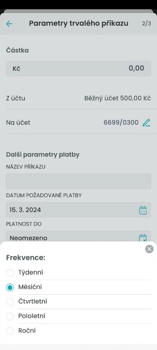 Zadání trvalé platby. (14. 3. 2024)