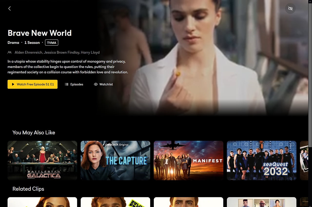 Peacock: Přehrávání pořadů z videotéky