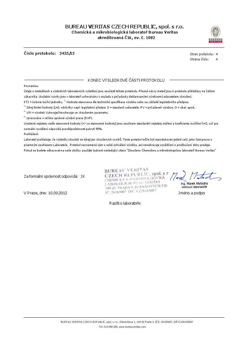 Nezávislé zkoušení provedla laboratoř Bureau Veritas. Kompletní protokol najdete v článku ve formě odkazu na PDF.