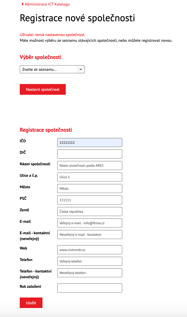 Registrace společnosti - CIO katalog