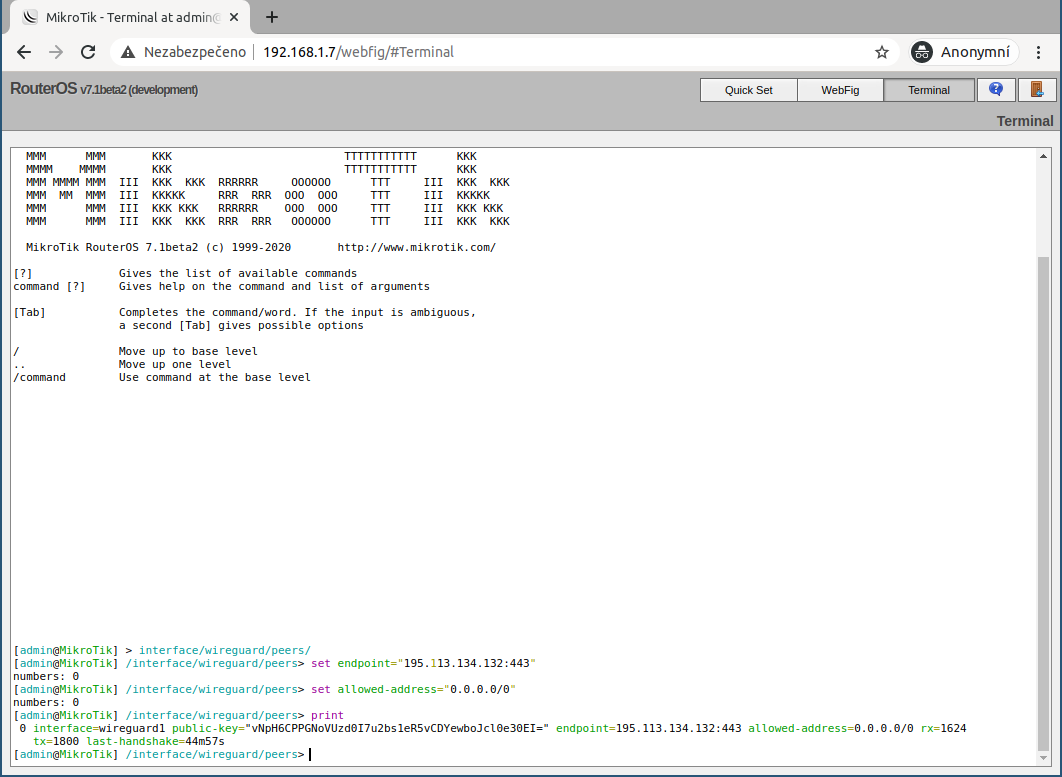 Protože se zatím správně neukládají partneři ve WebFig, je potřeba je podle tohoto obrázku nastavit ručně. VPN začne fungovat.