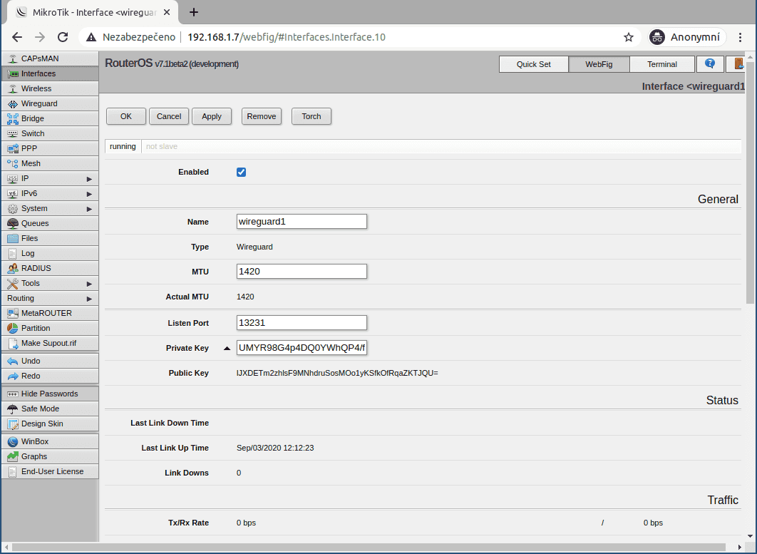 Vygeneruje se váš nový pár klíčů. Ten veřejný musíte předat svým partnerům (peer).