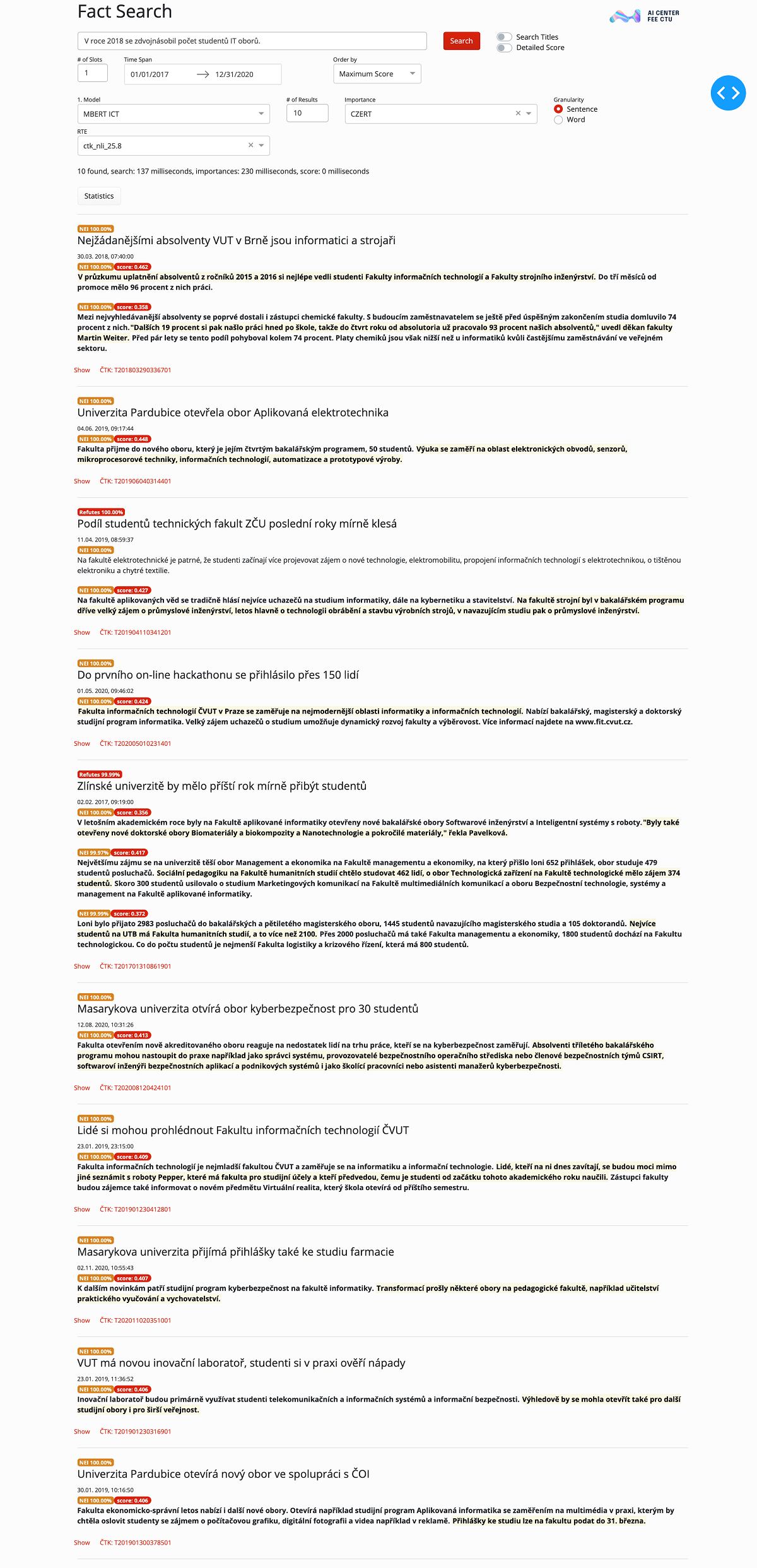 Ukázka nástroje na fact-checking.