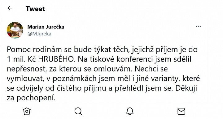V sobotu Marian Jurečka své původní prohlášení opravil.