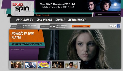 Webové stránky kanálu AXN Spin