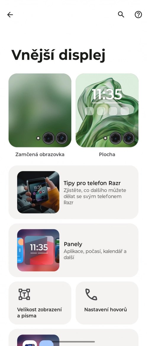 Nastavení vnějšího displeje