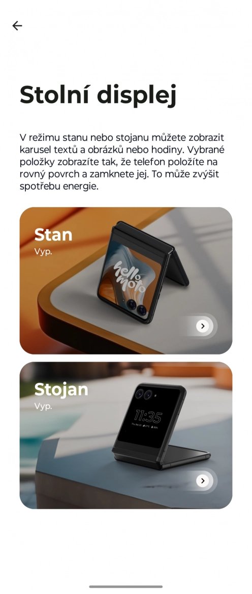 Možnosti použití předního displeje