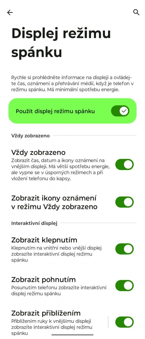 Nastavení funkce Always-on na předním displeji