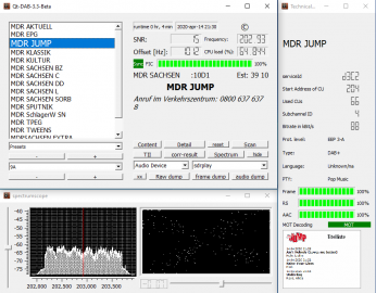 Příjem německých multiplexů pomocí SDR přijímače a SW Qt-DAB