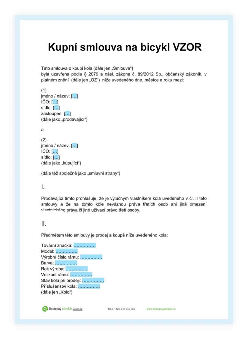 Kupní smlouva na kolo