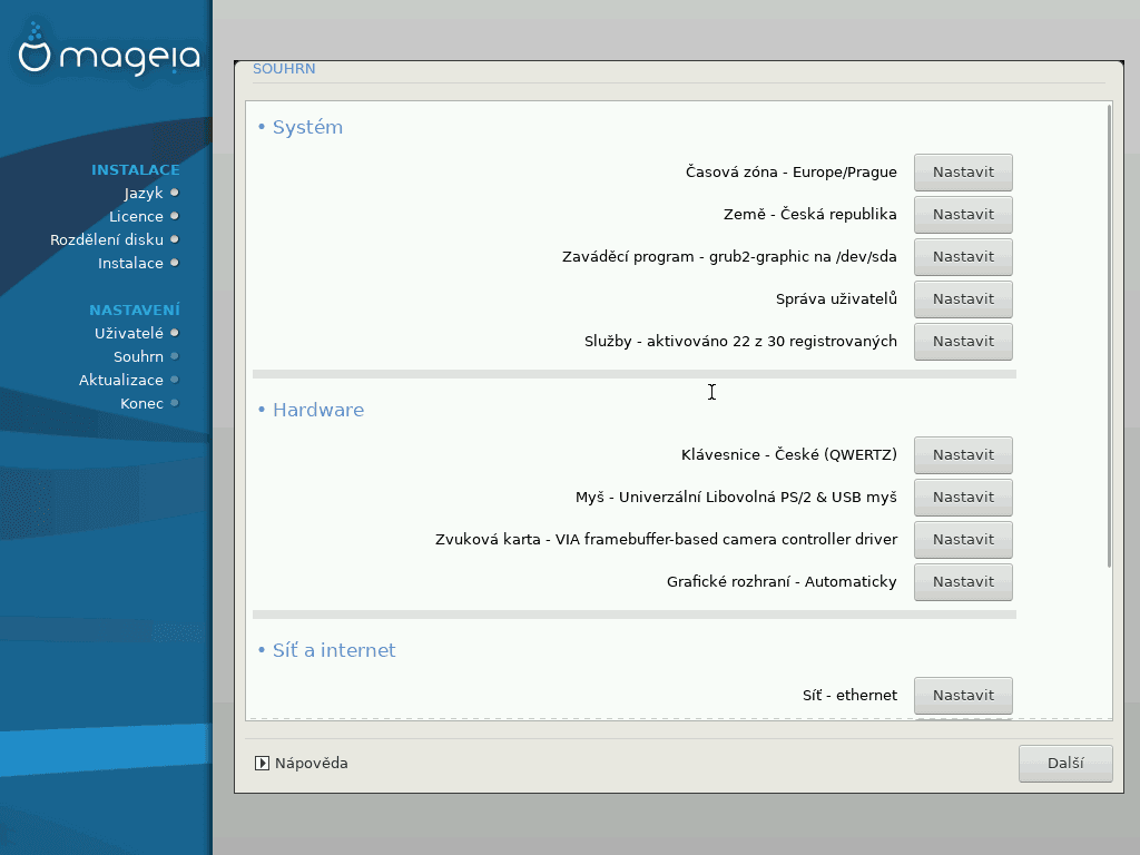 Rekapitulace základní konfigurace.