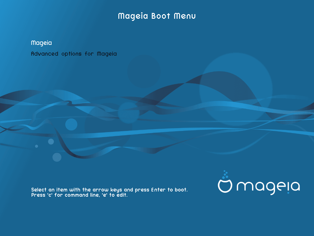 Bootovací obrazovka po nainstalování distribuce.