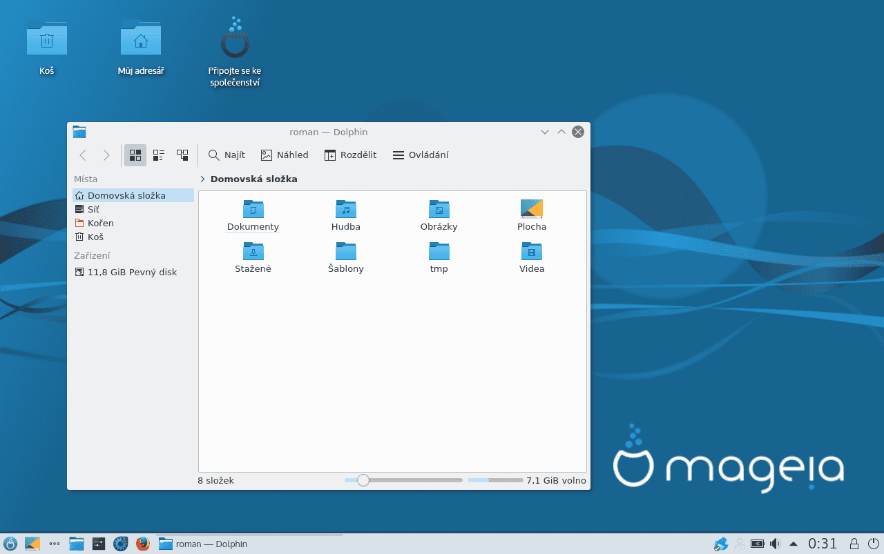 Správcem souborů je starý známý Dolphin.