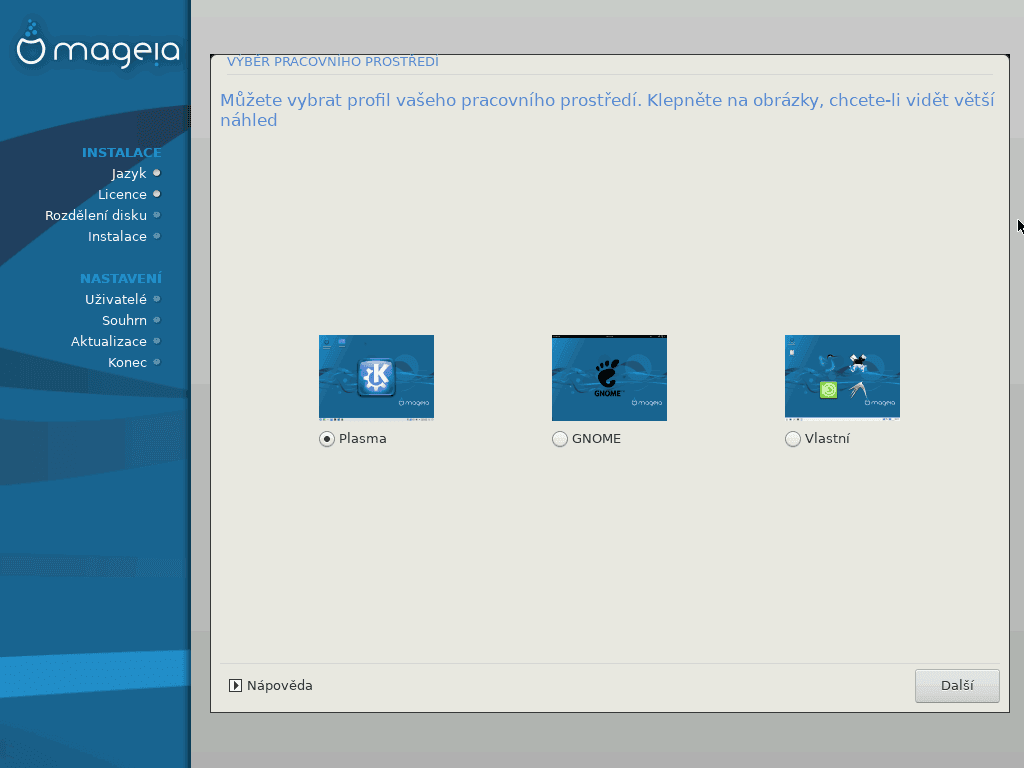 Mageia primárně nabízí prostředí Plasma a GNOME...