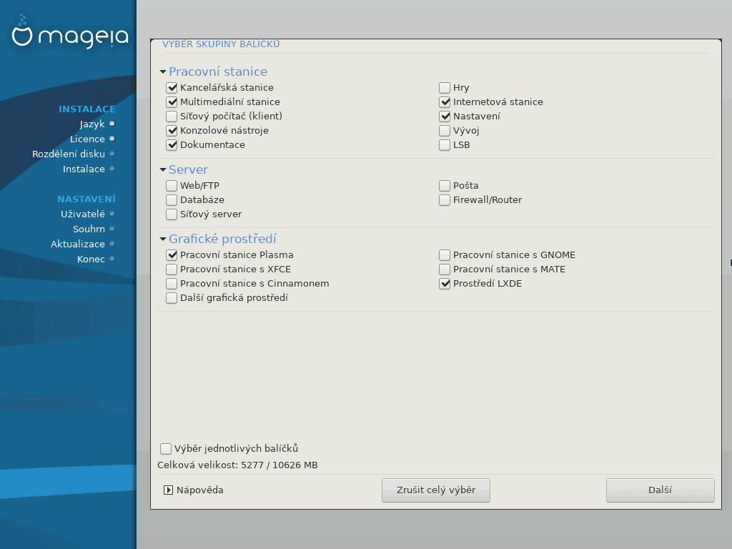 ...ale kliknutím na další dostanete na výběr i Xfce, MATE, LXDE nebo Cinnamon.