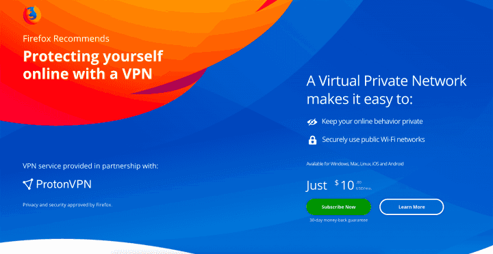 Firefox teď v rámci malého testu nabízí možnost pořídit si VPN za 10 dolarů na měsíc (foto: Sören Hentzschel)