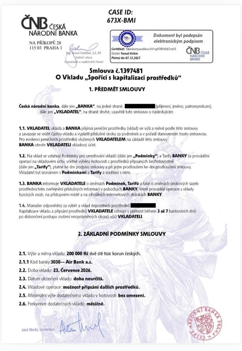 Podvodný dokument s logem ČNB obsahuje řadu pravopisných, gramatických, slohových i faktických chyb. (26. 07. 2026)