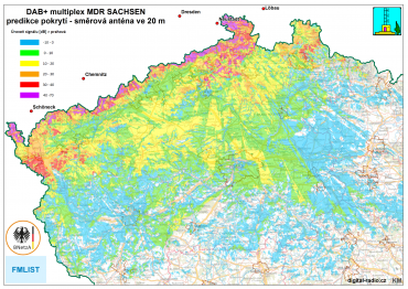 DAB+ multiplex MDR Sachsen, predikce pokrytí