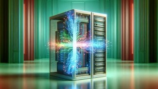 Superpočítač. mátově zelené pozadí, jasné blikající čáry