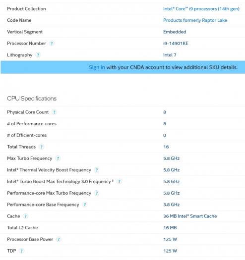 Procesor Intel Core i9-14901KE v databázi Intel ARK