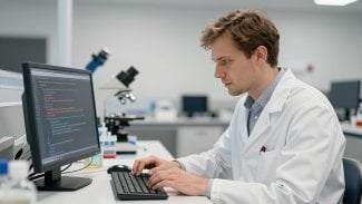 Vědec používá ke své práci počítač a Python