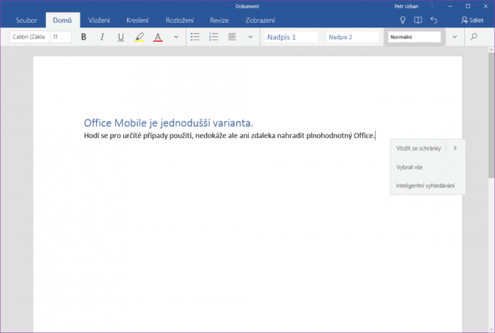 Office Mobile má zlomek funkcí v porovnání s plnohodnotnou verzí Office