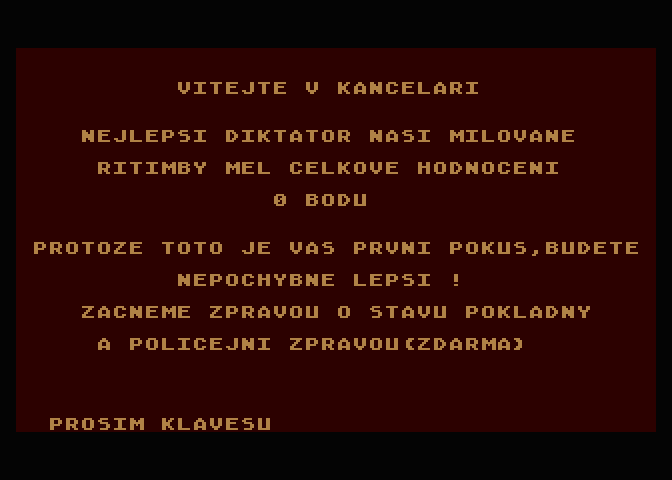 Hra Diktátor ve verzi pro osmibitová Atari.