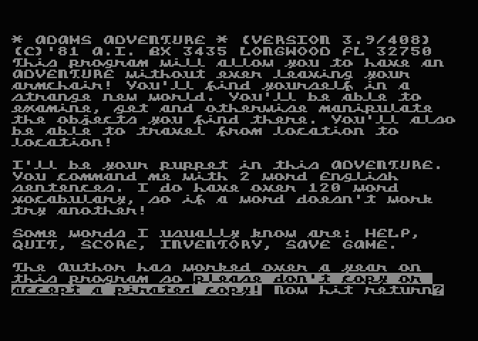 Jedna z mnoha textovek využívajících standardní textový režim, ovšem vlastní font.