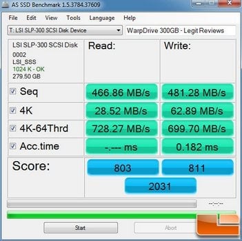 AS SSD Benchmark - LSI WarpDrive