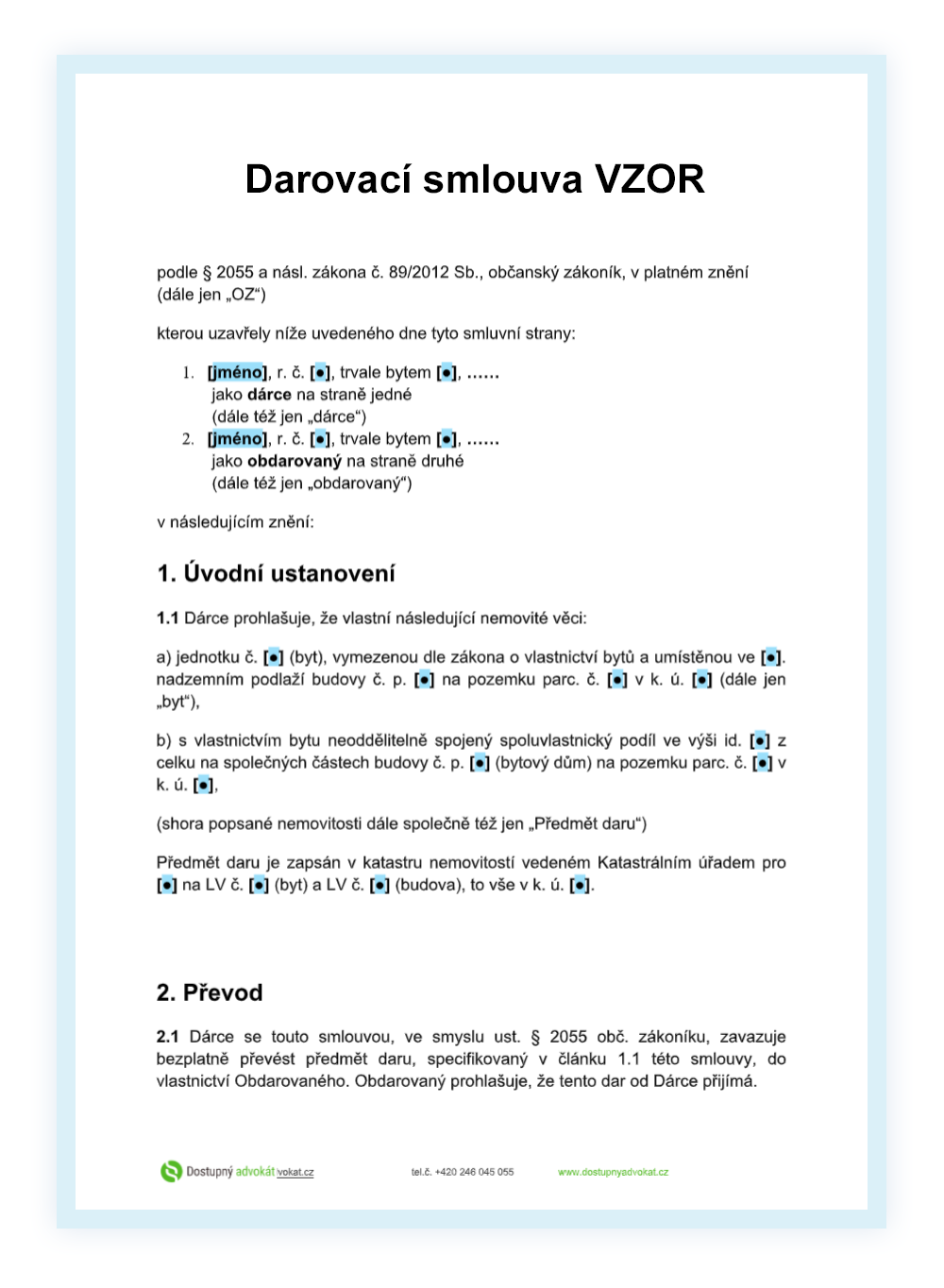 darovací smlouva vzor ke stažení