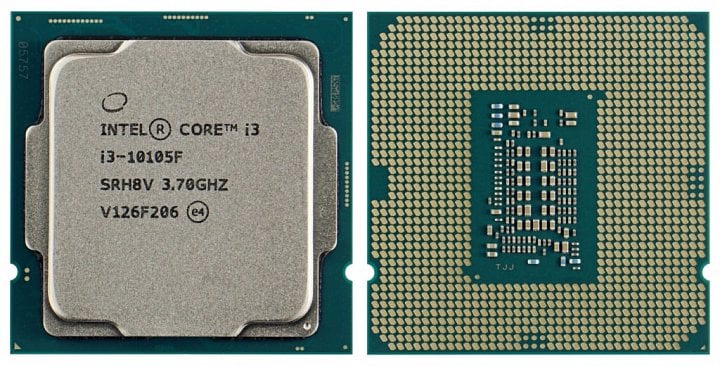 Procesor Intel Core i3-10105F spredu a zozadu