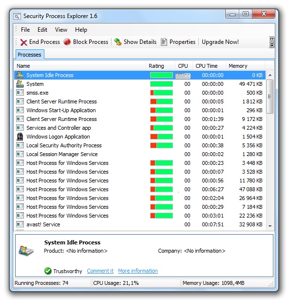 <p>Security Process Explorer je jednodušší než správce úloh v systému</p>
