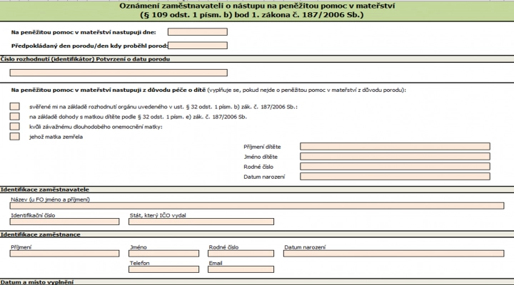 Doporučený vzor Žádosti o PPM (formulář ČSSZ)