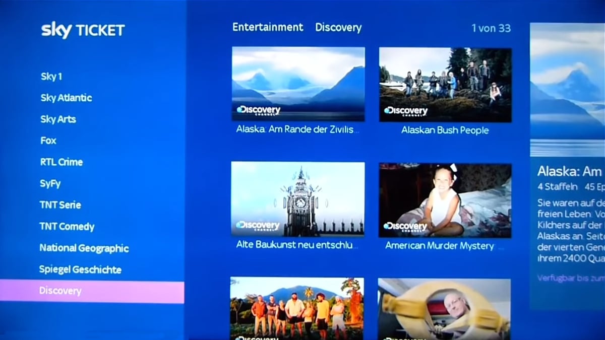 Sky Ticket – prostředí, balíček Entertainment, Sky Kids