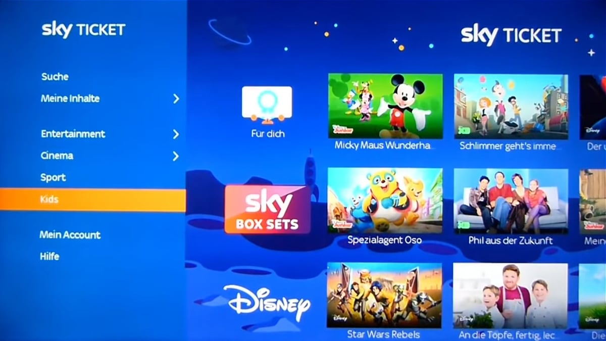 Sky Ticket – prostředí, balíček Entertainment, Sky Kids