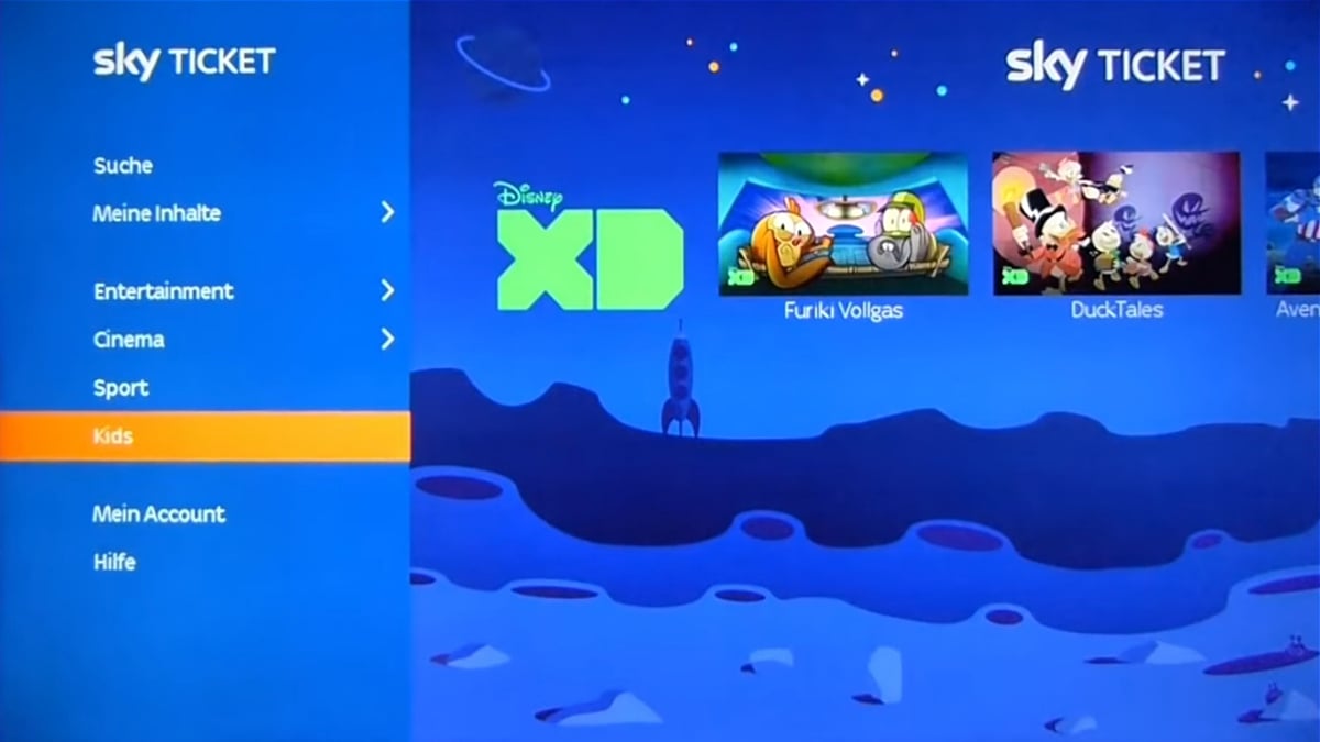 Sky Ticket – prostředí, balíček Entertainment, Sky Kids