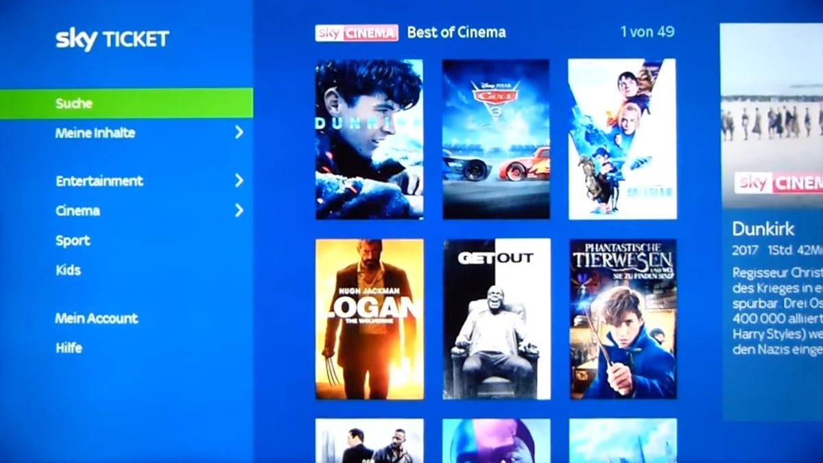 Sky Ticket – prostředí, balíček Entertainment, Sky Kids