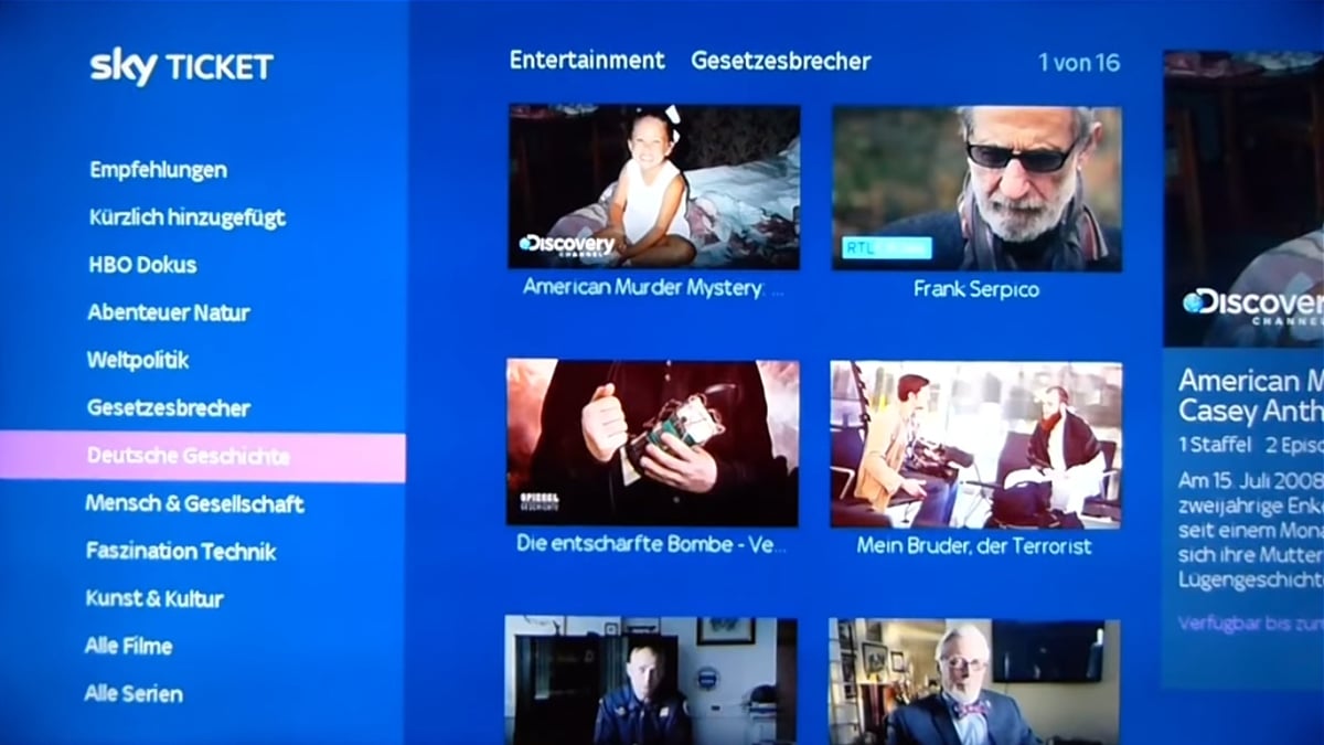 Sky Ticket – prostředí, balíček Entertainment, Sky Kids