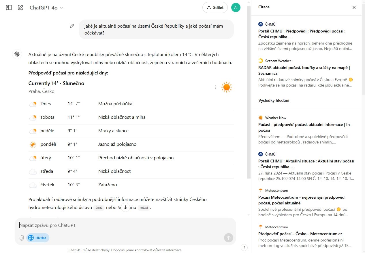 Příklad vyhledávání v ChatGPT Search