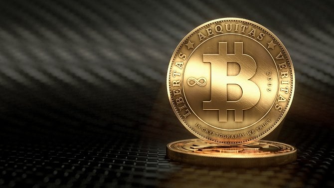 3D zobrazení virtuální měny Bitcoin.