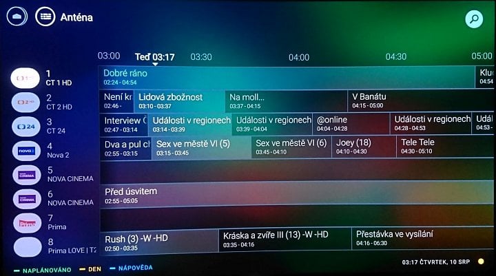 Standardně naběhne programová nabídka takto. Stačí ale chvilku počkat a...