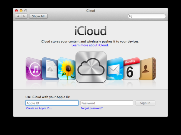  Pole pro konfiguraci služby iCloud na počítači Mac vám umožní přihlášení pomocí Apple ID nebo jeho vytvoření