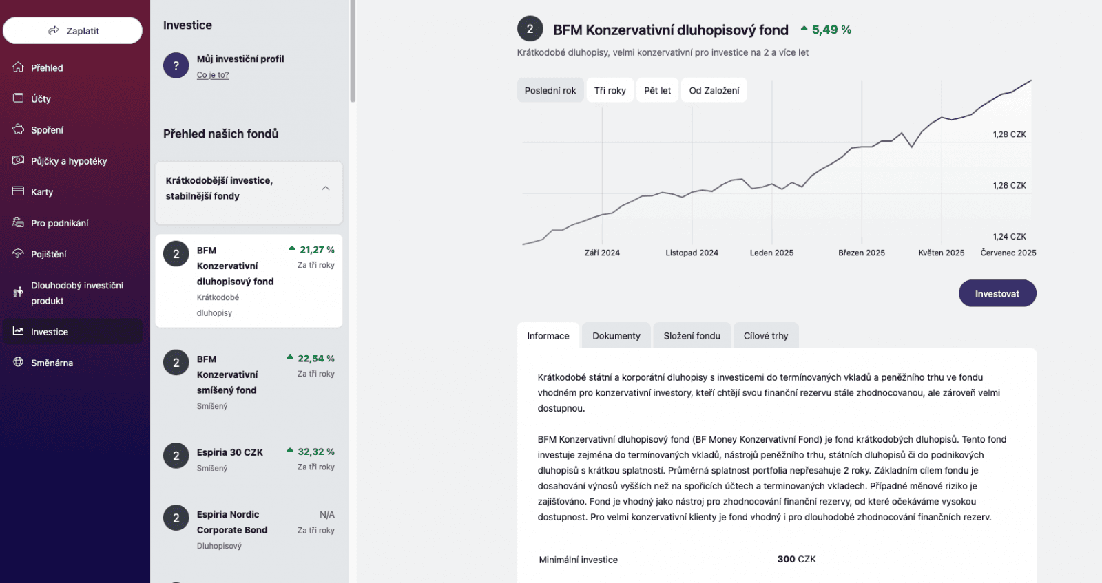 MONETA Bank. Pravidelné investice jsou snadno dostupné přímo z prostředí internetového bankovnictví. (07/2025)