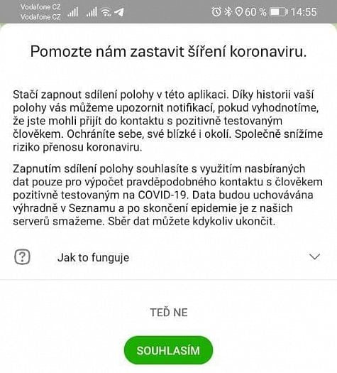 Aplikace vás požádá o sdílení