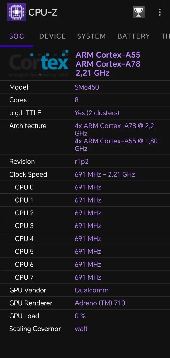 Informace o procesoru z CPU-Z