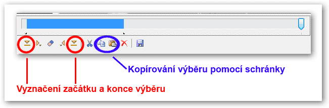 Ovládací prvky pro tvorbu výběru části videa.