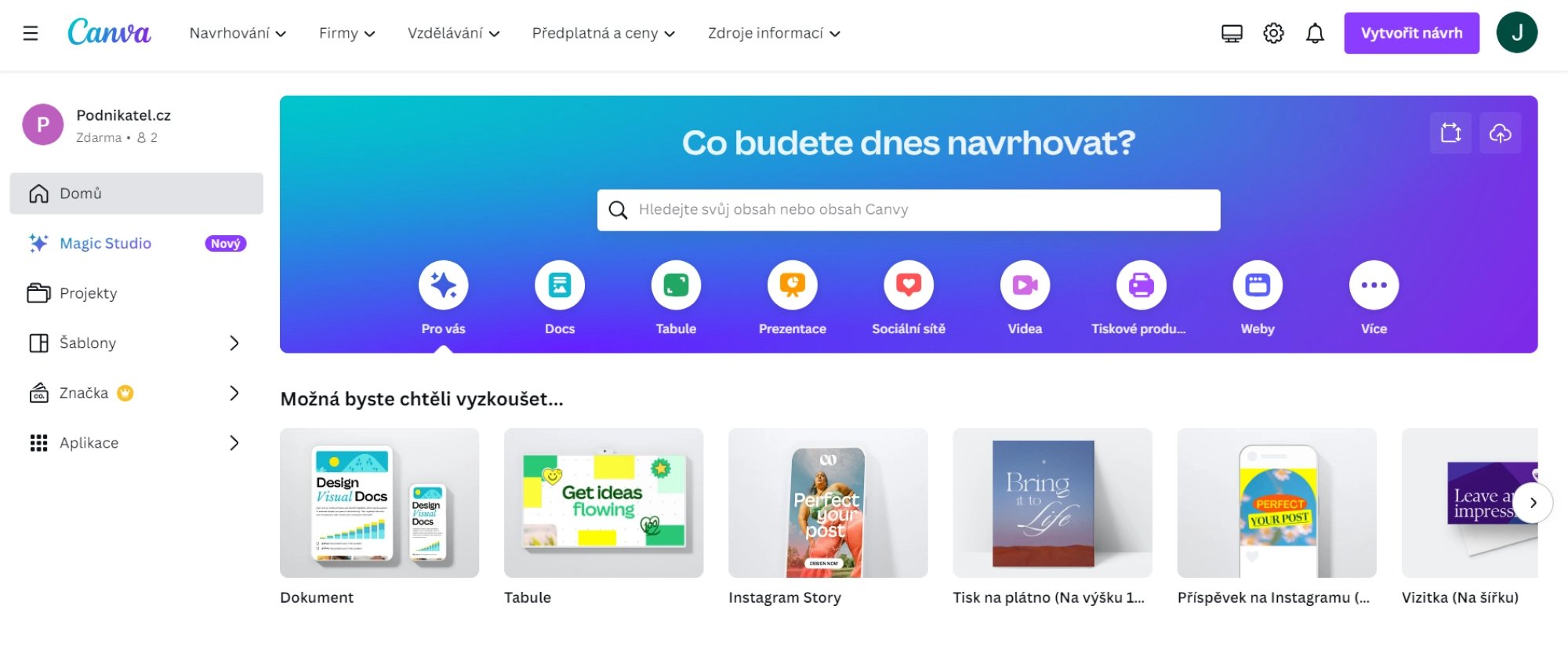 Ukázka rozhraní Canvy