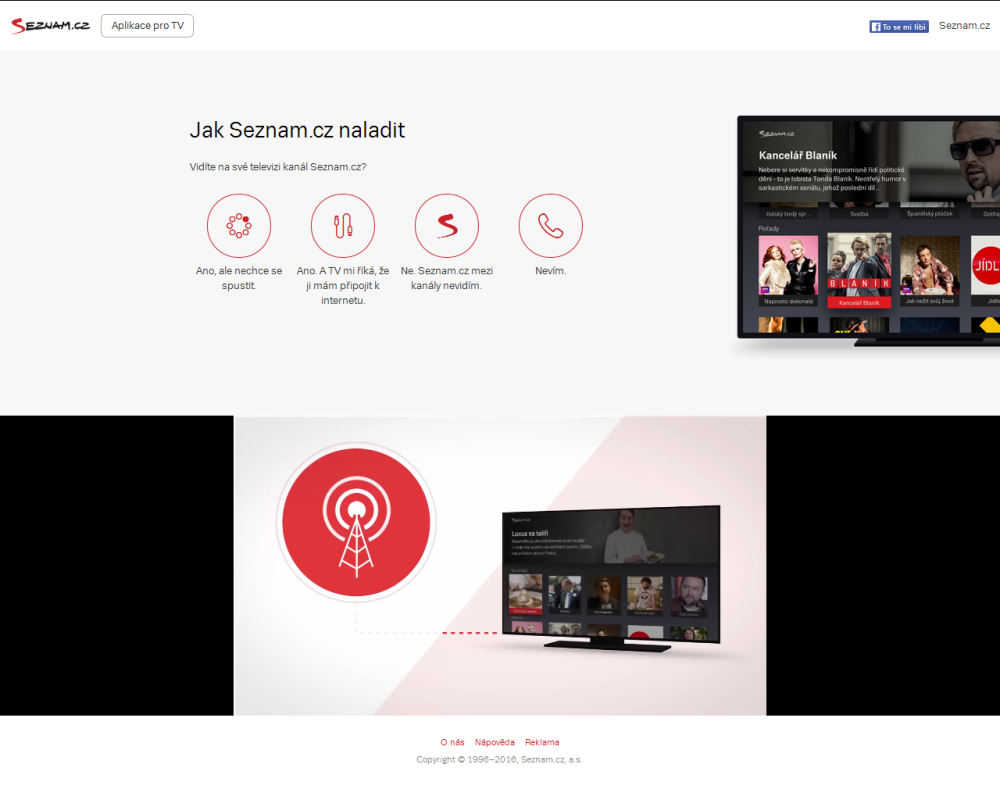 Seznam.cz v DVB-T - spuštěné webové stránky "Jak naladit"