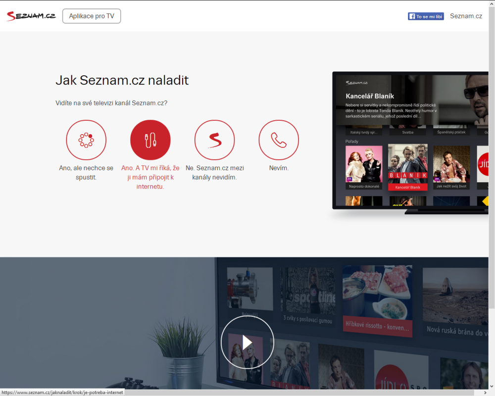Seznam.cz v DVB-T - spuštěné webové stránky "Jak naladit"