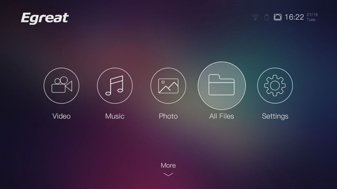 Egreat A10 - Hlavní menu